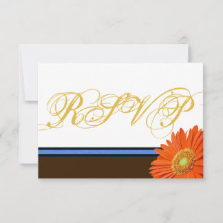 Orange Gerbera Blue Brown mit Gold Script UAWG RSVP Karte