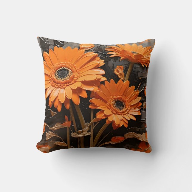 Orange Gerbera Blume Malerei Kissen (Vorderseite)