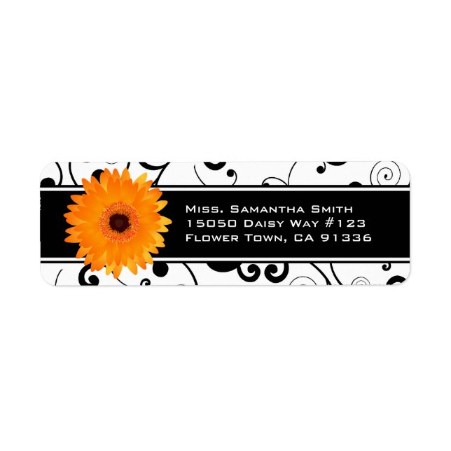 Orange Gerbera Daisy Black & White Scroll (Vorne)
