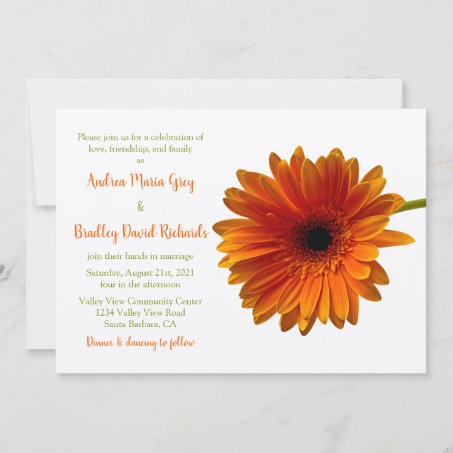 Orange Gerbera Daisy Blume Wedding Einladung (Vorderseite)