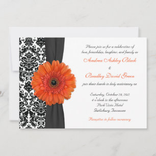 Orange Gerbera Daisy Damask Einladung zur Hochzeit