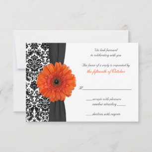 Orange Gerbera Daisy Damask Wedding Replik Card RSVP Karte