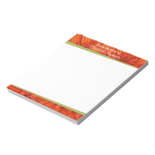 Orange Gerbera Daisy Green Personalisiert Notepad Notizblock (Rotiert)