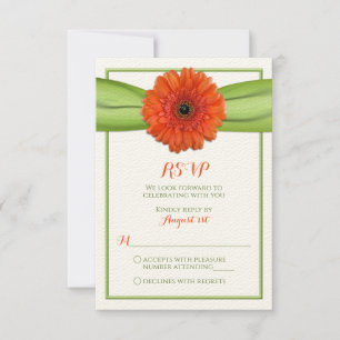 Orange Gerbera-Daisy Grüne Hochzeits-Antwortkarte RSVP Karte