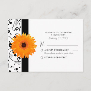 Orange Gerbera Daisy mit Black Scroll Design UAWG RSVP Karte