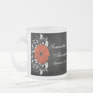 Orange Gerbera Daisy mit Schwarz-Weiß-Rollen Mattglastasse