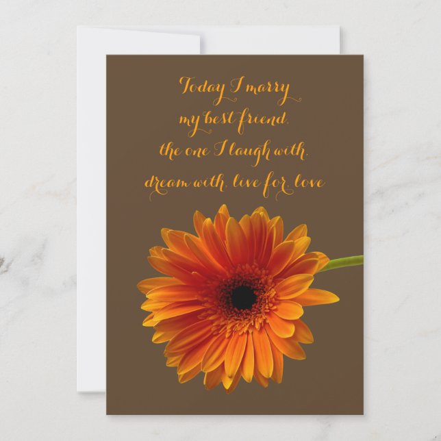 Orange Gerbera Daisy Wedding Invitation - Brown Einladung (Vorderseite)