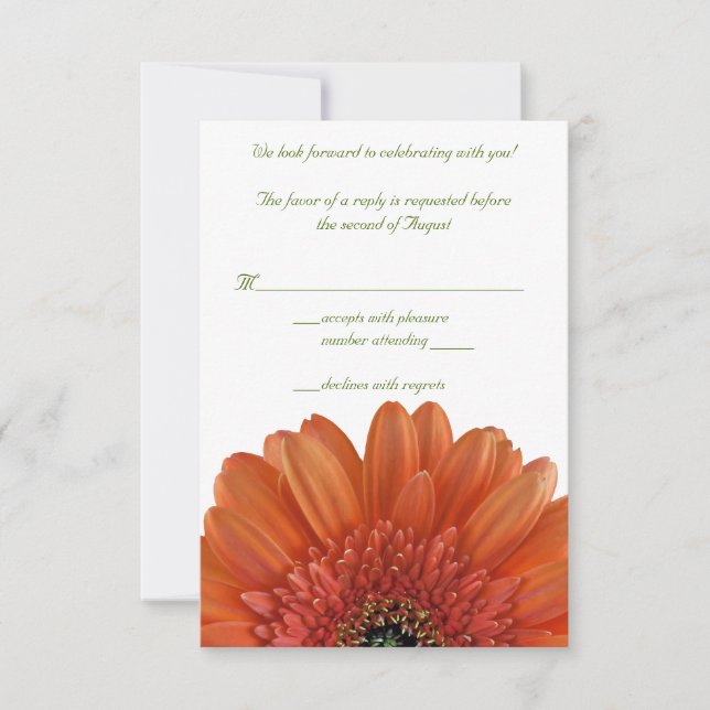 Orange Gerbera Daisy Wedding Reply RSVP Card Karte (Vorderseite)