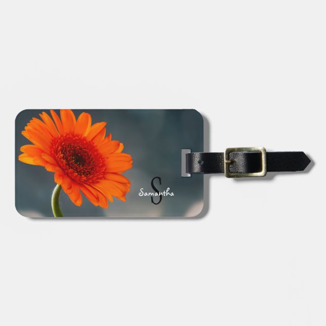 Orange Gerbera Gepäckmarke Gepäckanhänger (Vorderseite horizontal)