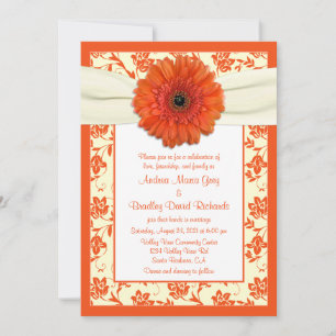 Orange Gerbera Ivory Floral Wedding Einladung