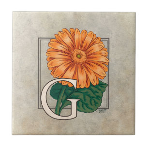 Orange Gerberas Floral Monogram Fliese