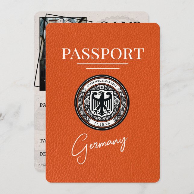 Orange Germany Passport Save the Date (Vorne/Hinten)