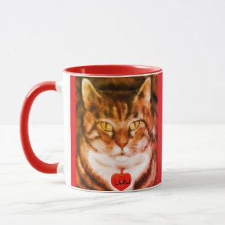 Orange gestreifte Katze mit roter Trim Tasse