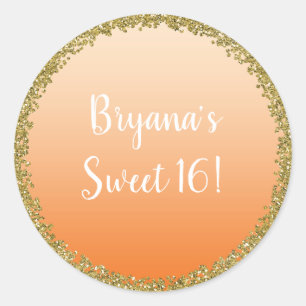 Orange getauchter Gold Glitter Glam Schimmer Party Runder Aufkleber