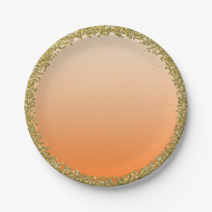 Orange getauchter Gold Glitter Glam Sparkle Party Pappteller