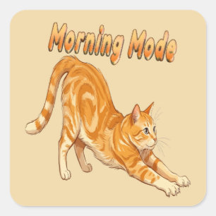 Orange getigerte Katze im Morgenmodus streckt sich Quadratischer Aufkleber