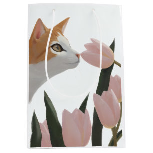 Orange getigerte Katzen-Tulpen-Liebe Mittlere Geschenktüte