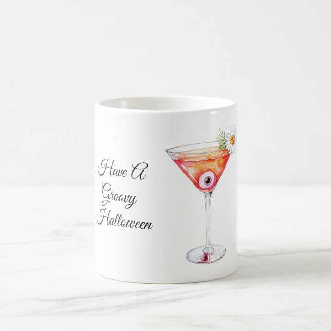 Orange Getränk Augapfel Blume Groovy Halloween Kaffeetasse (Mittel)