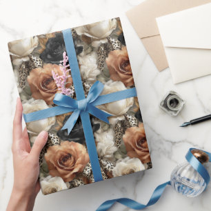 Orange Gewürz Gold Schwarz Floral Leopard Geburtst Geschenkpapier