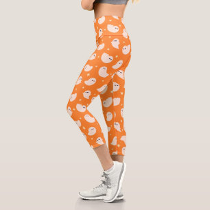 Orange Ghost Doodle Muster Capri Leggings