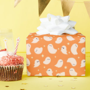 Orange Ghost Doodle Muster Geschenkpapier