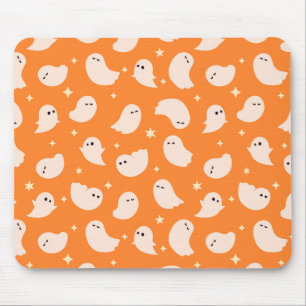 Orange Ghost Doodle Muster Mousepad