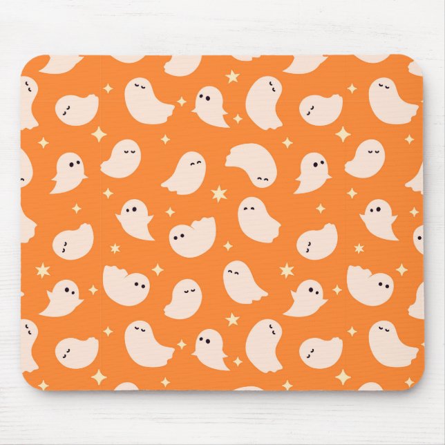 Orange Ghost Doodle Muster Mousepad (Vorne)