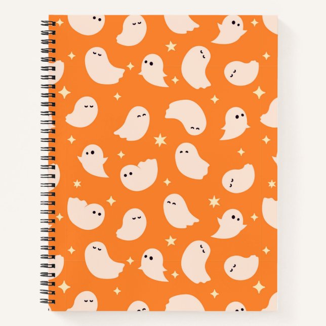 Orange Ghost Doodle Muster Notizbuch (Vorderseite)