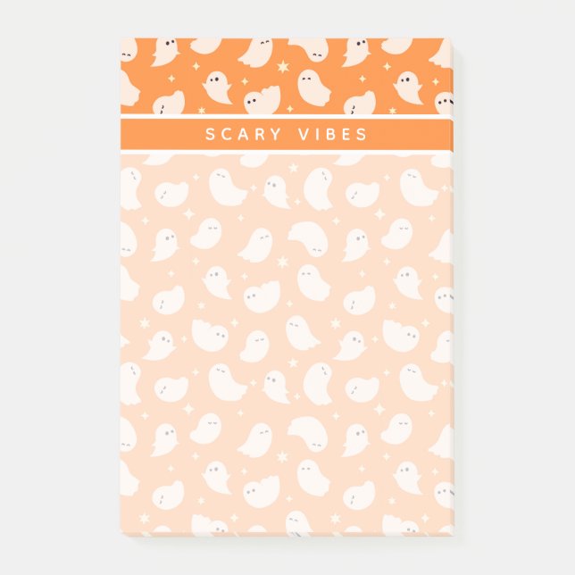 Orange Ghost Doodle Muster Post-it Klebezettel (Vorderseite)