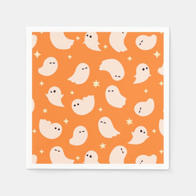 Orange Ghost Doodle Muster Serviette (Vorderseite)