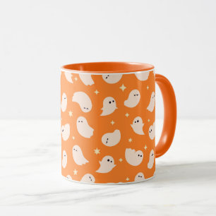 Orange Ghost Doodle Muster Tasse