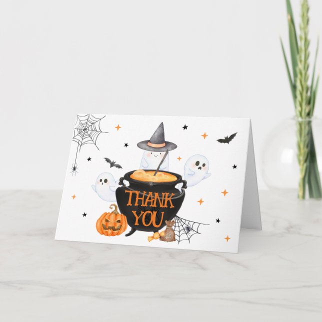 Orange Ghost Halloween Baby Brewing Baby Shower Dankeskarte (Vorderseite)