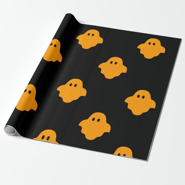 Orange Ghost Halloween-Thema Geschenkpapier (Ungerollt)
