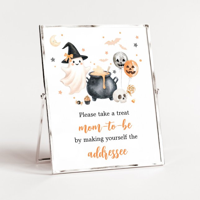 Orange Ghost Little Boo Umschlag-Station Schild (Gender Neutral Little Boo Baby Shower Envelope Station Sign)