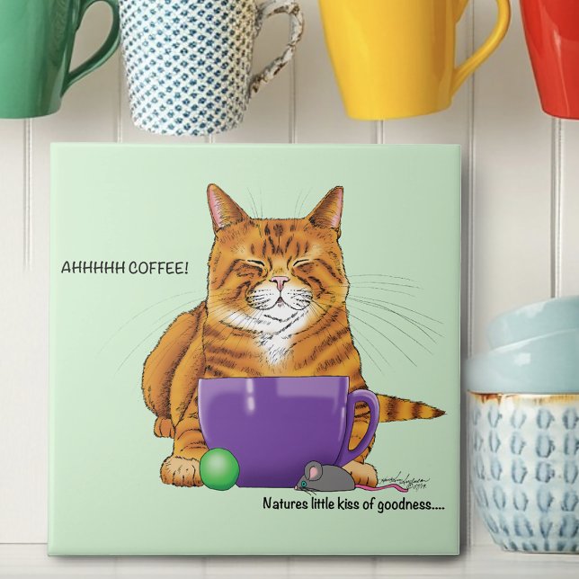 Orange Ginger Coffee Cat Funny Fliese (Von Creator hochgeladen)