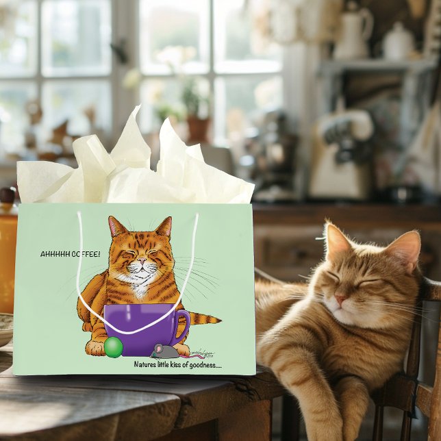Orange Ginger Coffee Cat Funny Große Geschenktüte (Von Creator hochgeladen)