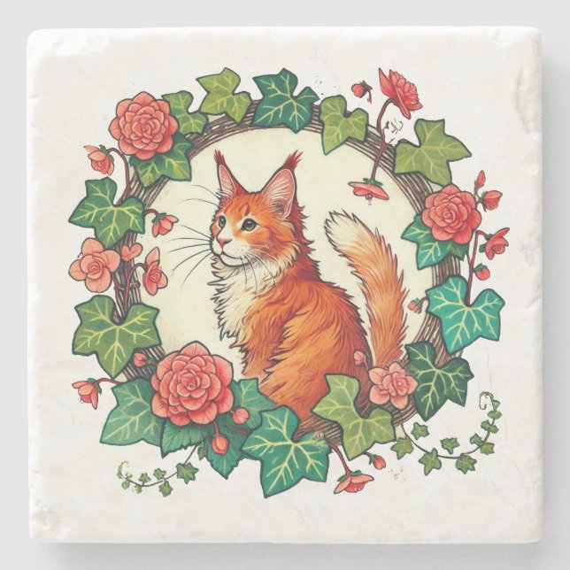 Orange Ginger Maine Coon Cat Steinuntersetzer (Vorderseite)