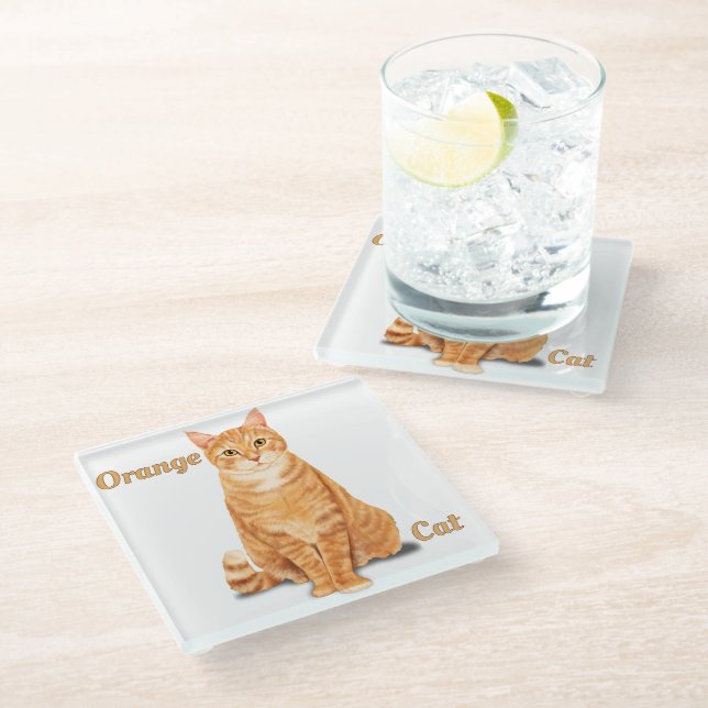 Orange Ginger Tabby Cat Personalisiert Glasuntersetzer (Schrägansicht)