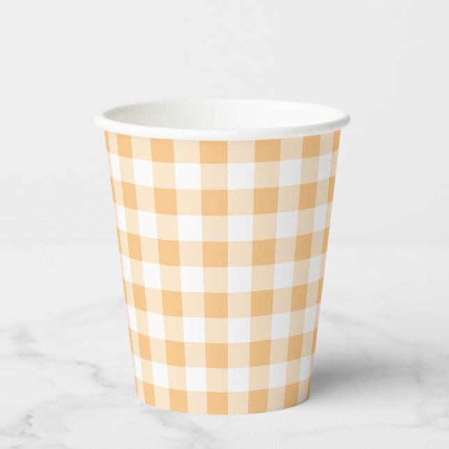 Orange Gingham Baby Dusche Pappbecher (Vorderseite)