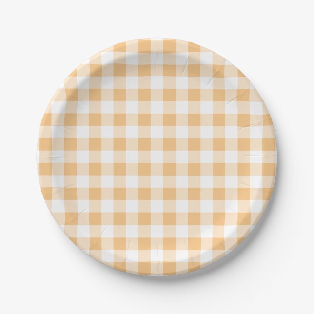 Orange Gingham Babyparty Pappteller (Vorderseite)