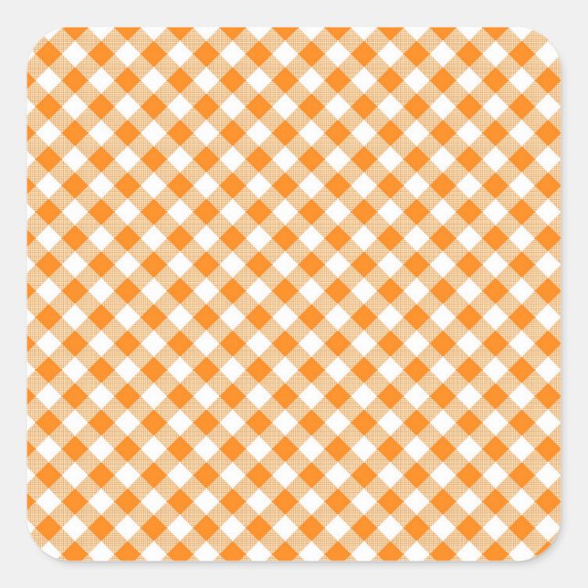 Orange Gingham Background Square Sticker (Vorderseite)