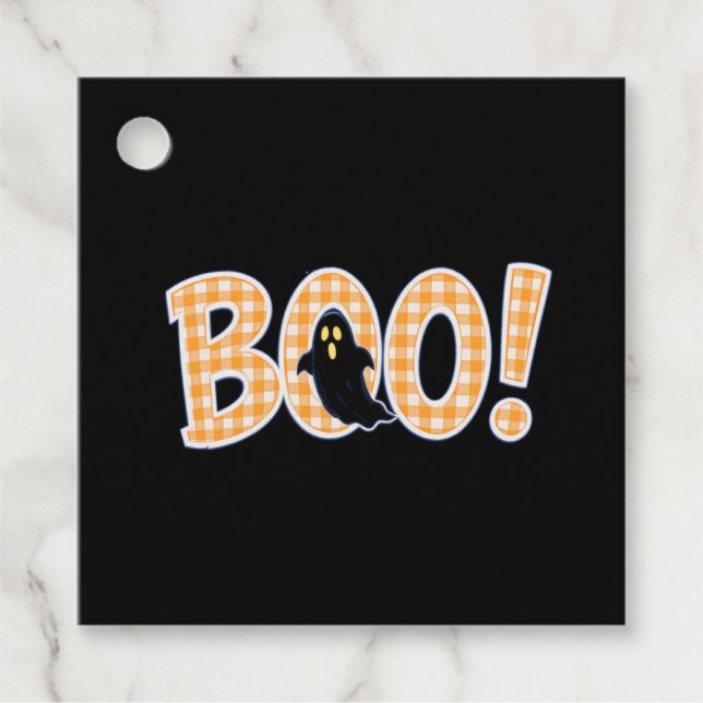 Orange Gingham BOO Ghost Geschenkanhänger (Vorderseite)