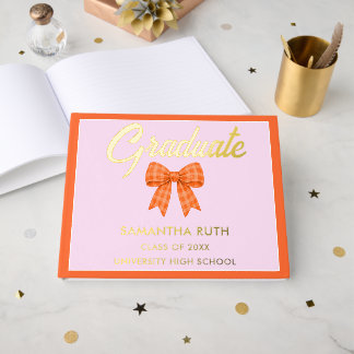 Orange Gingham Bow Graduation Party Gästebuch