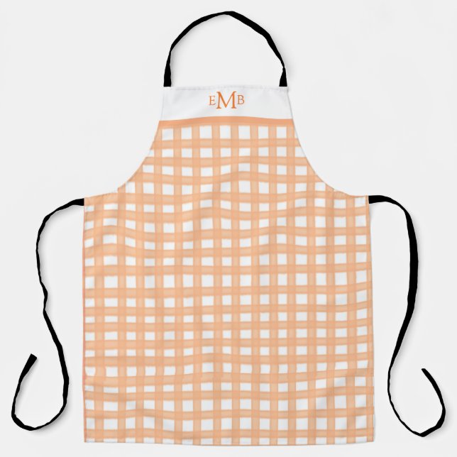Orange Gingham Custom Monogram Initials Schürze (Vorderseite)