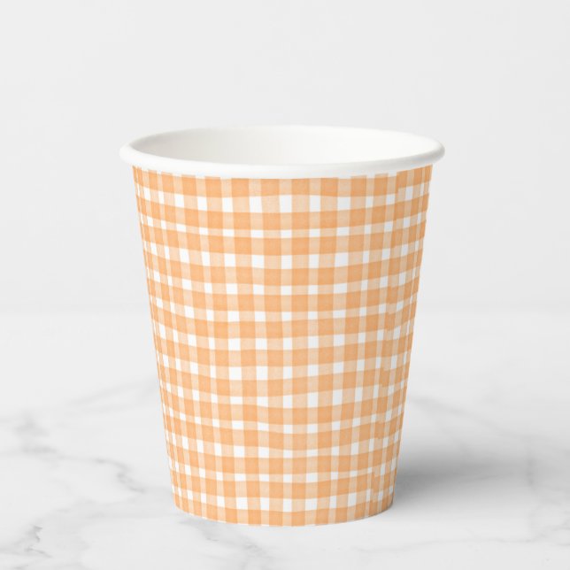 Orange Gingham Fall Pappbecher (Vorderseite)