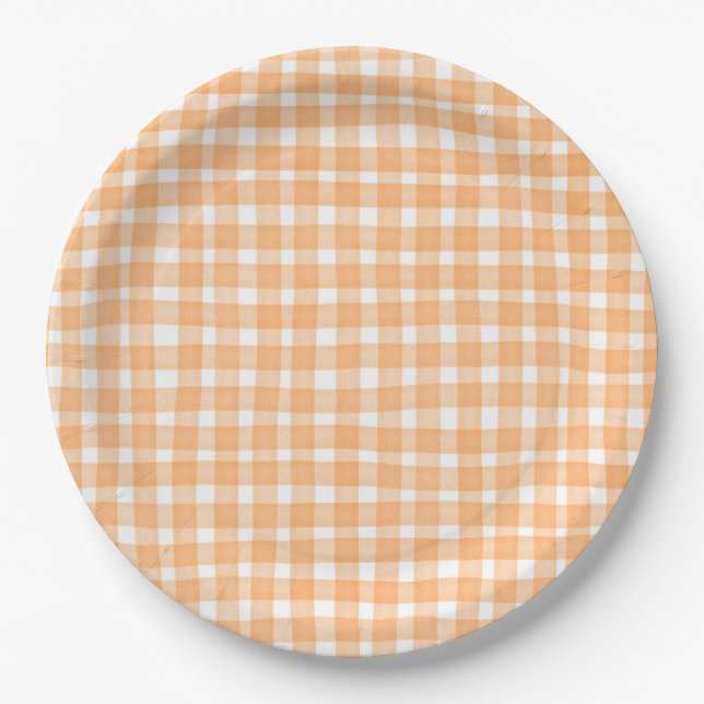 Orange Gingham Fall Pappteller (Vorderseite)