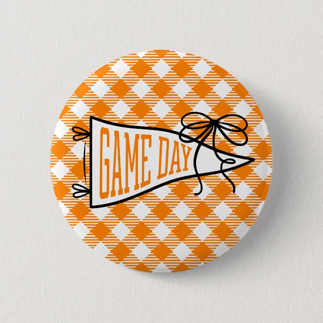 Orange Gingham Game Day Wimpel  Button (Vorderseite)