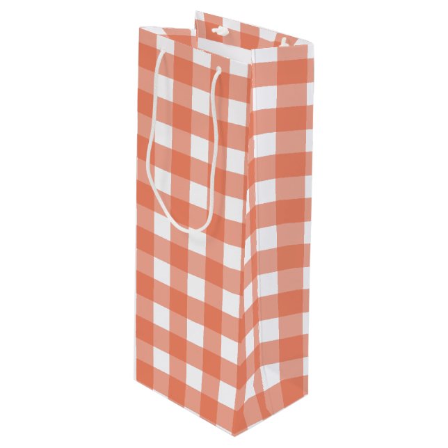 Orange Gingham Geschenktüte Für Weinflaschen (Vorderseite Schrägansicht)