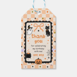 Orange Gingham Halloween Geburtstagsfeier Geschenkanhänger
