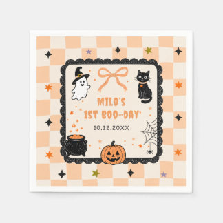 Orange Gingham Halloween Geburtstagsfeier Serviette